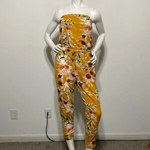 Toxic3 NWT Mustard Yellow Floral Print Strapless Jumpsuit Size M